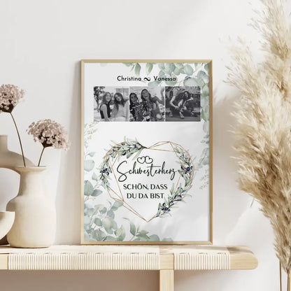 Personalisiertes Poster Schwester Schwesterherz Schön dass du da bist 3 Fotos Black & White