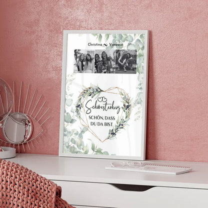 Personalisiertes Poster Schwester Schwesterherz Schön dass du da bist 3 Fotos Black & White
