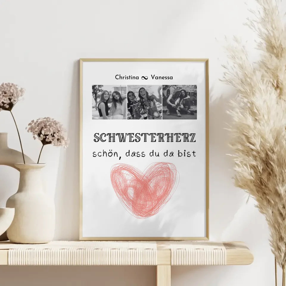 Poster Schwester Schwesterherz Schön dass du da bist Fotocollage