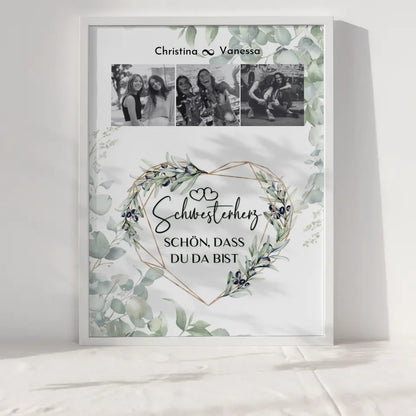 Personalisiertes Poster Schwester Schwesterherz Schön dass du da bist 3 Fotos Black & White