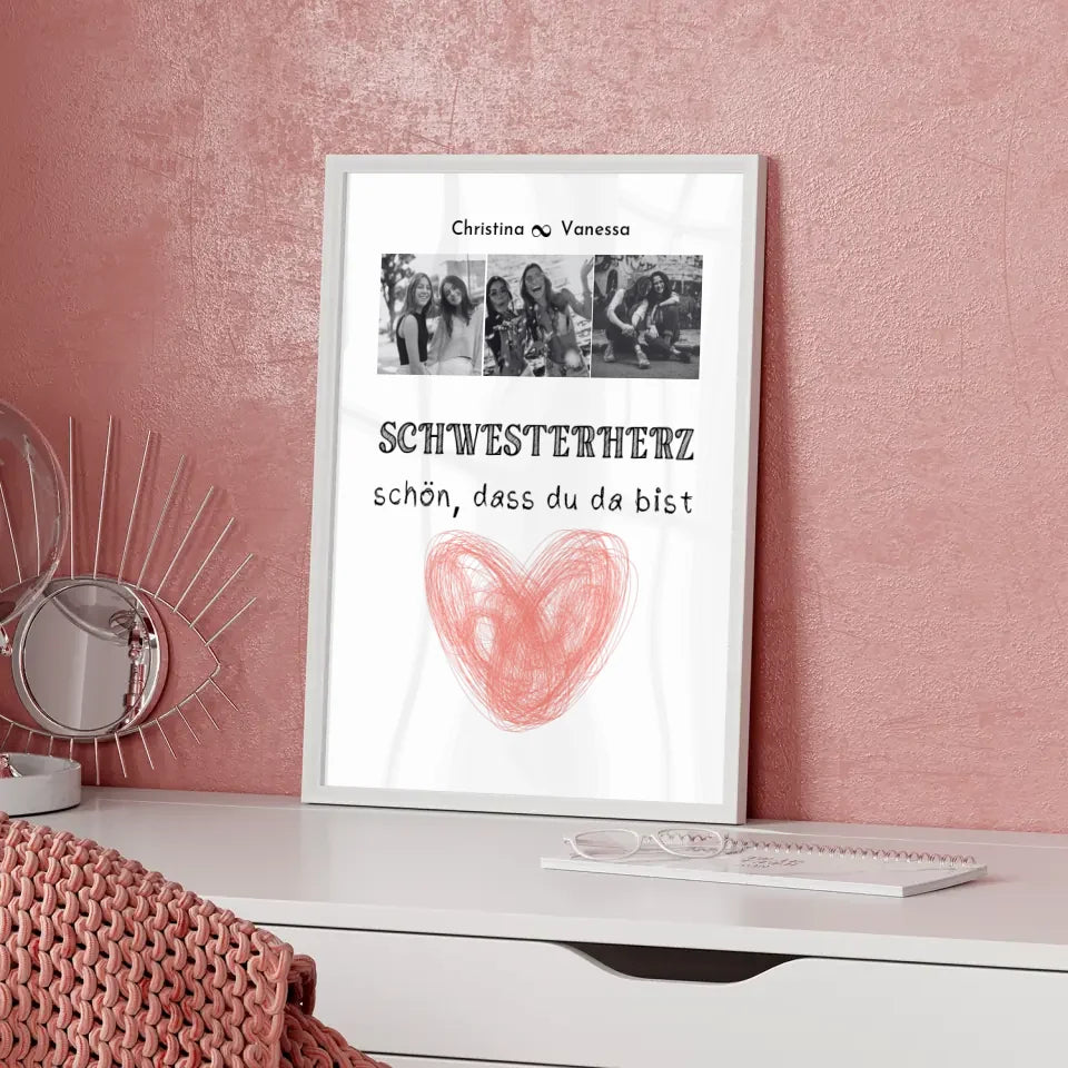 Poster Schwester Schwesterherz Schön dass du da bist Fotocollage