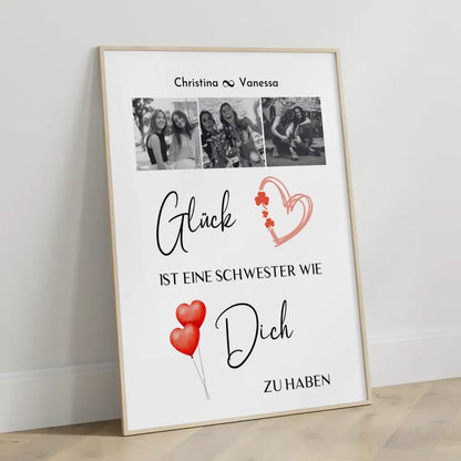 Poster Schwester Personalisiert Glück ist eine Schwester wie dich zu haben 3 Fotos