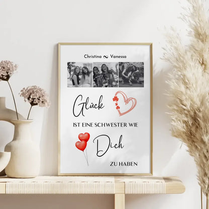 Poster Schwester Personalisiert Glück ist eine Schwester wie dich zu haben 3 Fotos