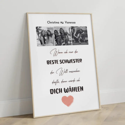 Schwester Poster Personalisiert Beste Schwester der Welt 3 Fotos Black & White