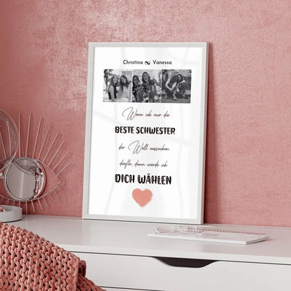 Schwester Poster Personalisiert Beste Schwester der Welt 3 Fotos Black & White