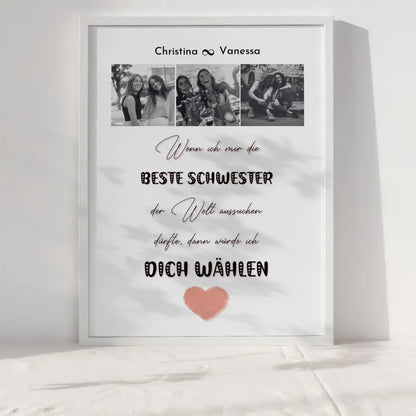 Schwester Poster Personalisiert Beste Schwester der Welt 3 Fotos Black & White