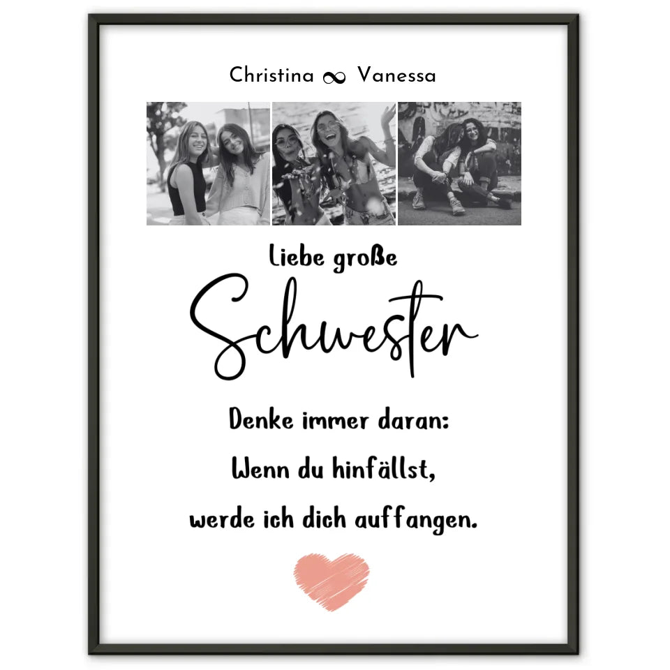 Große Schwester Poster Personalisiert Große Schwester bist die Beste 3 Fotos Schwarz Weiß