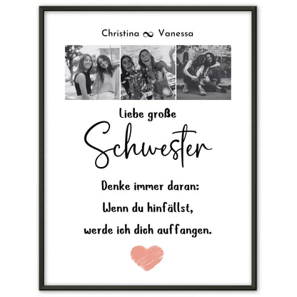 Große Schwester Poster Personalisiert Große Schwester bist die Beste 3 Fotos Schwarz Weiß
