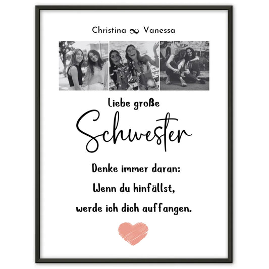 Große Schwester Poster Personalisiert Große Schwester bist die Beste 3 Fotos Schwarz Weiß
