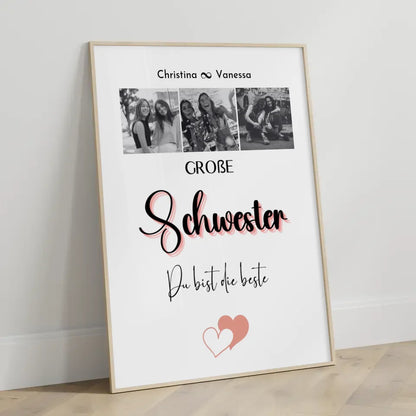 Personalisiertes Große Schwester Poster Große Schwester bist die Beste 3 Fotos