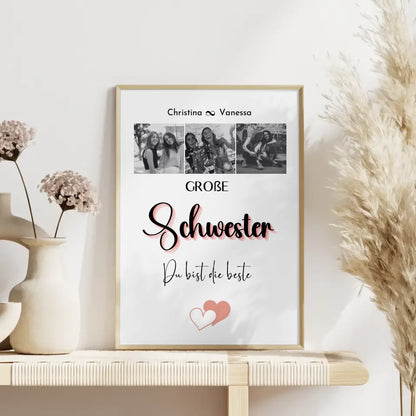 Personalisiertes Große Schwester Poster Große Schwester bist die Beste 3 Fotos