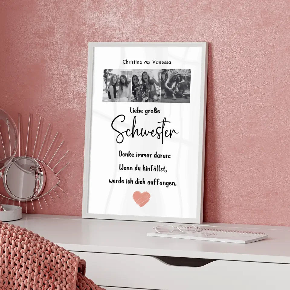 Große Schwester Poster Personalisiert Große Schwester bist die Beste 3 Fotos Schwarz Weiß