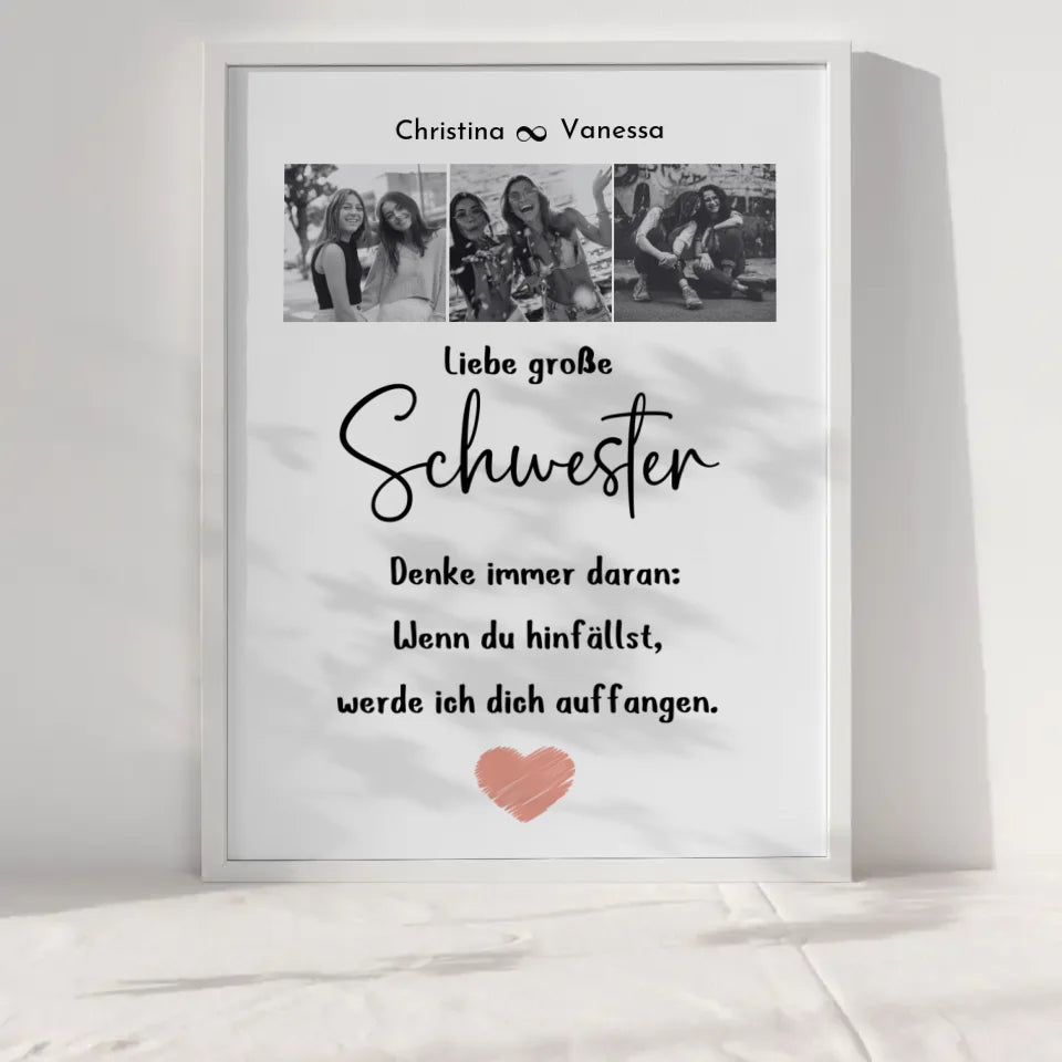 Große Schwester Poster Personalisiert Große Schwester bist die Beste 3 Fotos Schwarz Weiß