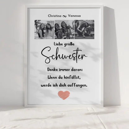 Große Schwester Poster Personalisiert Große Schwester bist die Beste 3 Fotos Schwarz Weiß