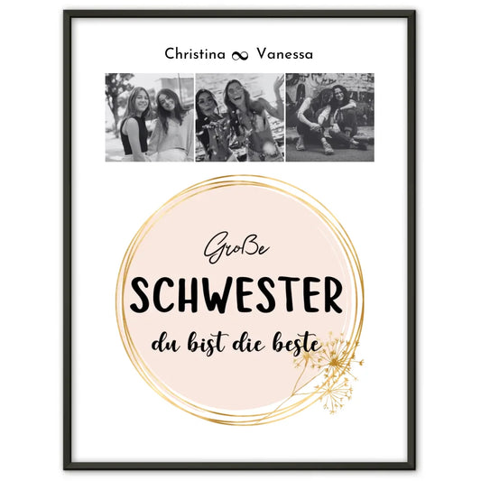 Personalisiertes Poster Schwester Schwester Denke immer daran Fotocollage 1