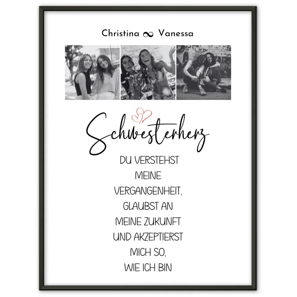 Personalisiertes Fotoposter Schwester Eine Schwester versteht 3 Fotos