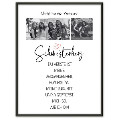 Personalisiertes Fotoposter Schwester Eine Schwester versteht 3 Fotos