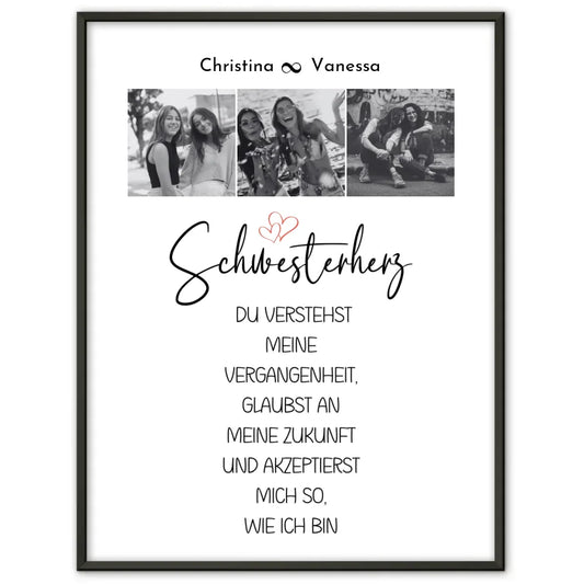 Personalisiertes Fotoposter Schwester Eine Schwester versteht 3 Fotos