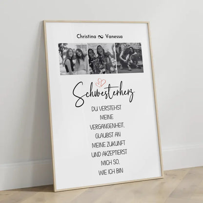 Personalisiertes Fotoposter Schwester Eine Schwester versteht 3 Fotos