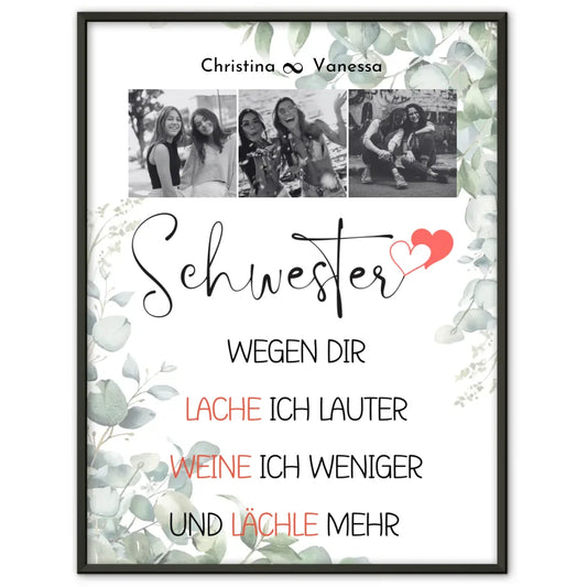Poster Schwester Personalisiert Schwester Denke immer daran 3 Fotos 1