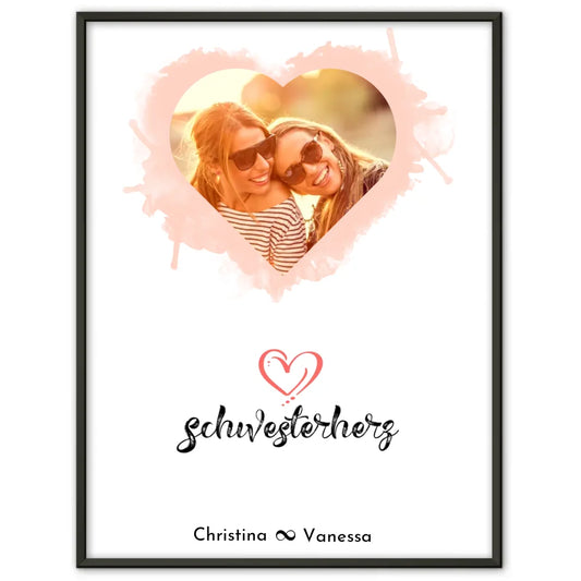 Schwester Poster Personalisiert Schwesterherz Herz Foto & Wunsch Spruch