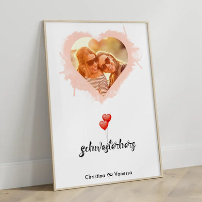 Personalisiertes Fotoposter Schwester Schwesterherz Herz Foto & Wunschtext