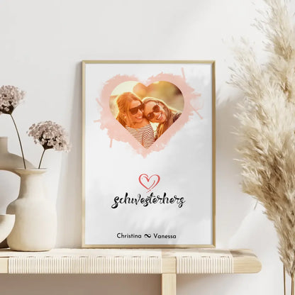 Schwester Poster Personalisiert Schwesterherz Herz Foto & Wunsch Spruch