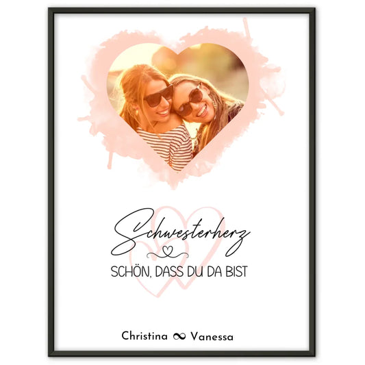 Poster Schwester Beste Schwester der Welt Herz Foto & Wunsch Spruch