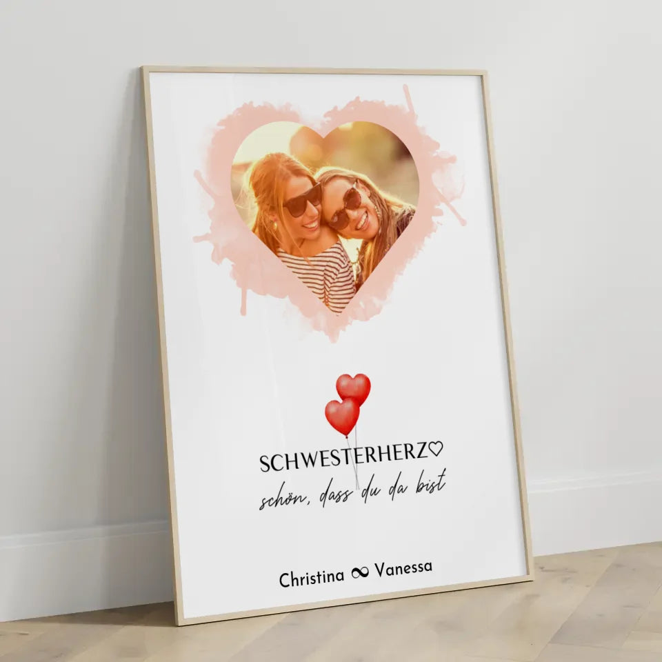 Schwester Poster Personalisiert Beste Schwester der Welt Herz Foto & Eigener Spruch