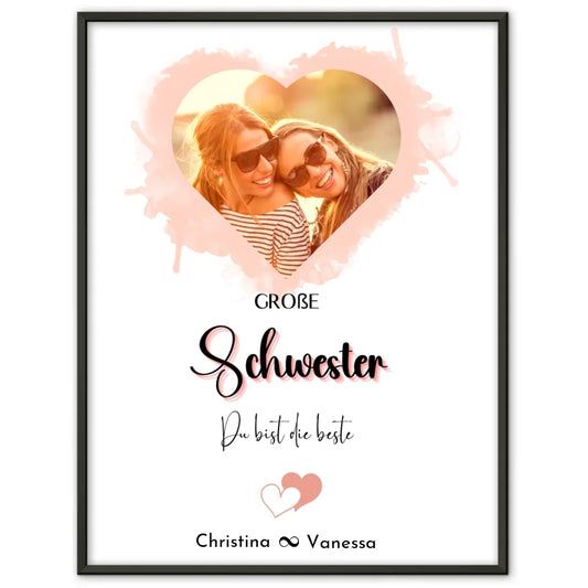 Personalisiertes Große Schwester Poster Große Schwester bist die Beste Herzfoto 1