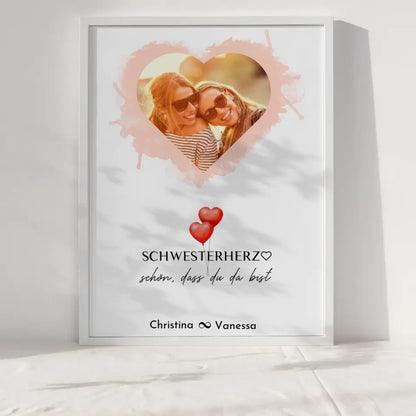 Schwester Poster Personalisiert Beste Schwester der Welt Herz Foto & Eigener Spruch