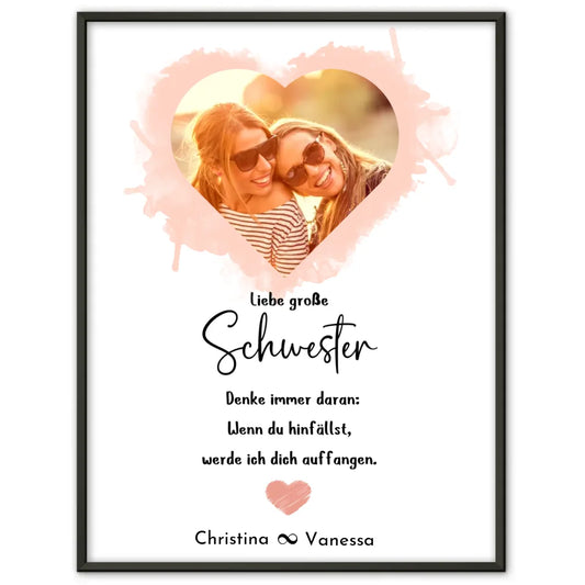 Personalisiertes Poster Schwester Schwester Denke immer daran Foto in Herzform