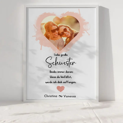 Personalisiertes Poster Schwester Schwester Denke immer daran Foto in Herzform