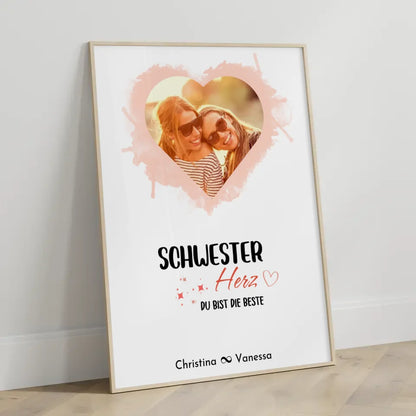 Personalisiertes Fotoposter Schwester Schwesterherz Herz Foto & Spruch
