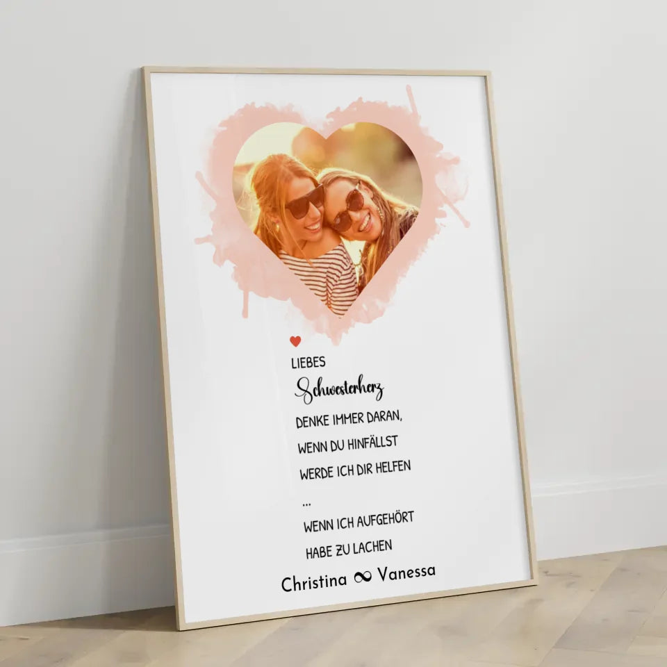 Personalisiertes Poster Schwester Schwesterherz Herzfoto