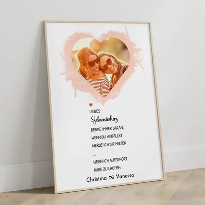 Personalisiertes Poster Schwester Schwesterherz Herzfoto