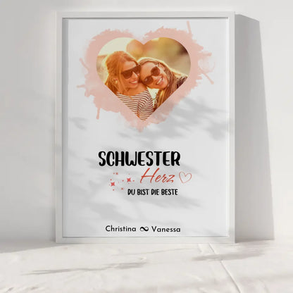 Personalisiertes Fotoposter Schwester Schwesterherz Herz Foto & Spruch