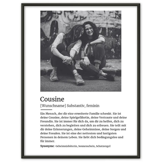Personalisiertes Poster Definition Cousine Mit Name und Foto