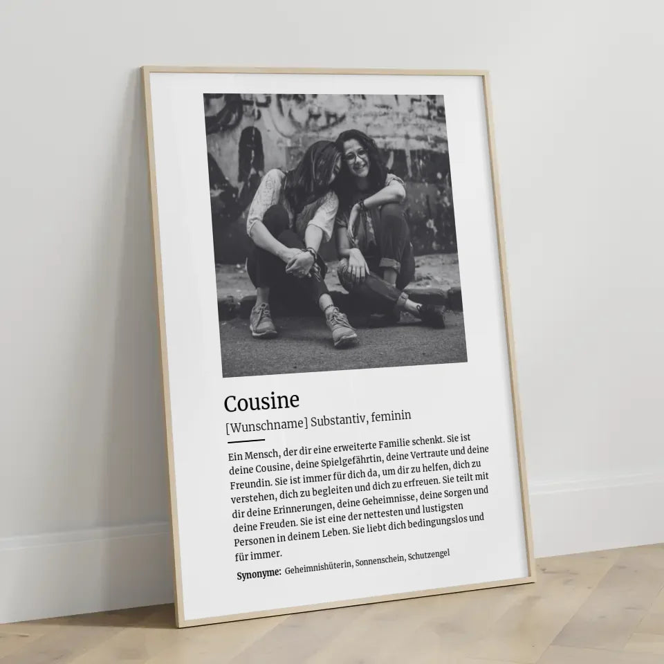 Personalisiertes Poster Definition Cousine Mit Name und Foto