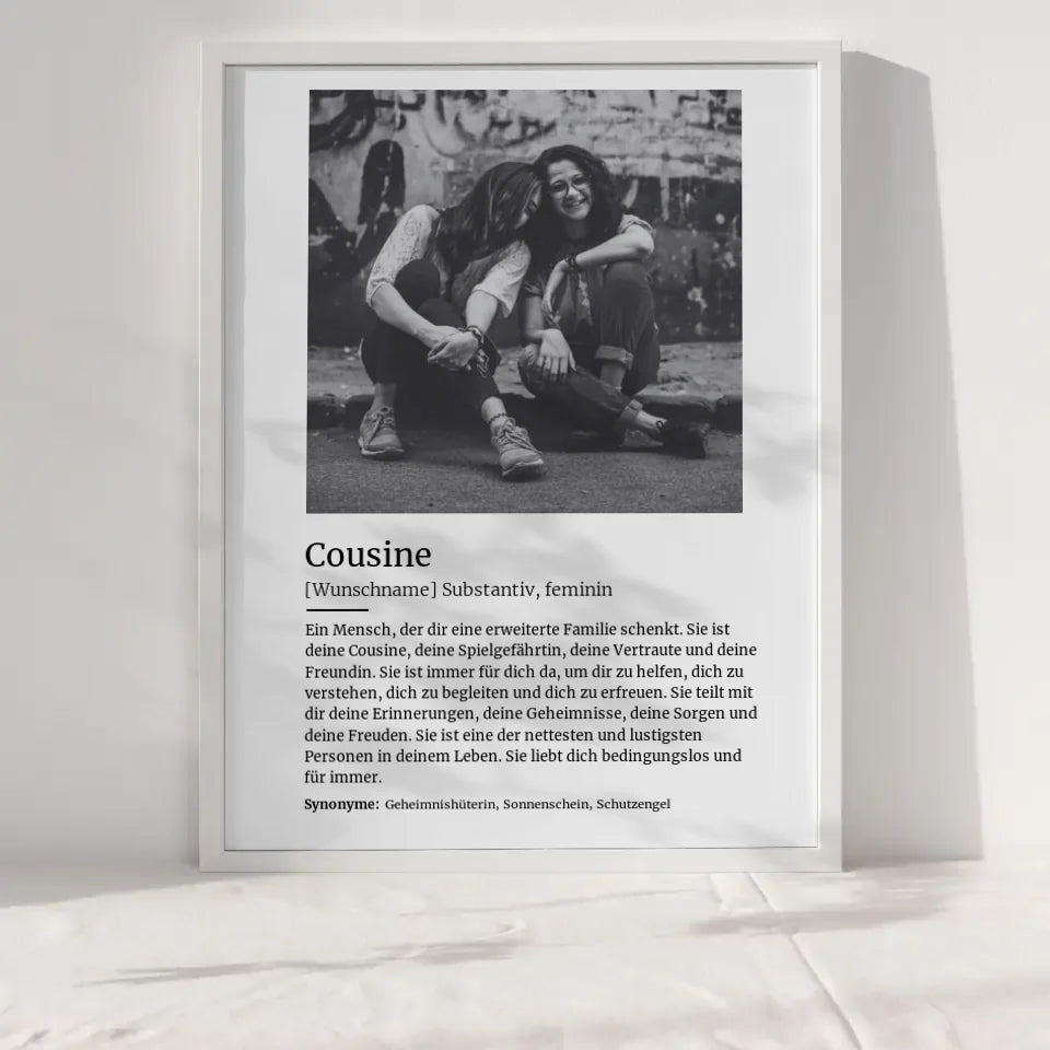 Personalisiertes Poster Definition Cousine Mit Name und Foto