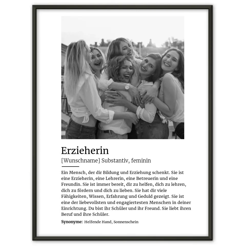 Personalisiertes Poster Definition Erzieherin Mit Name und Foto