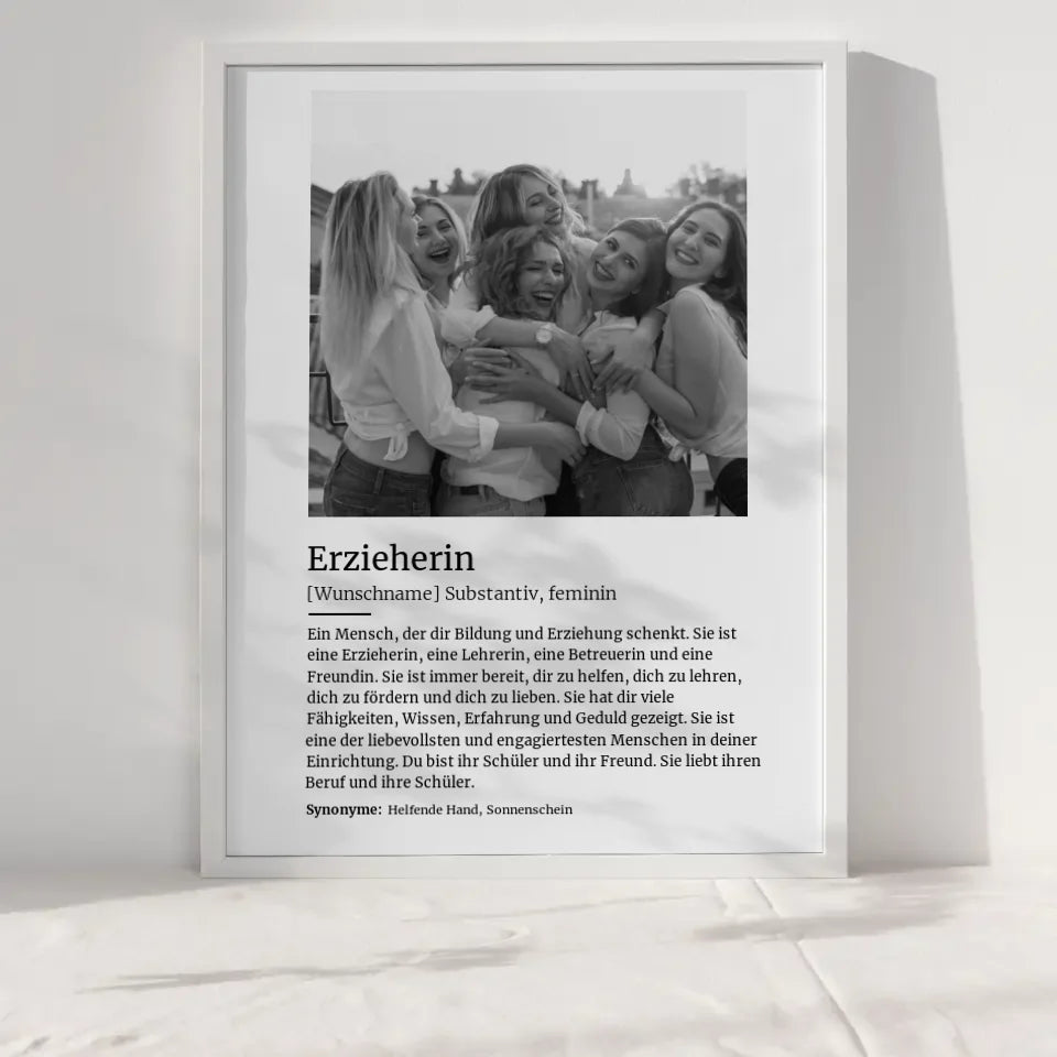 Personalisiertes Poster Definition Erzieherin Mit Name und Foto