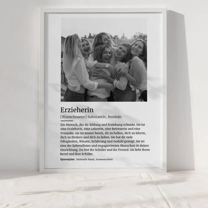 Personalisiertes Poster Definition Erzieherin Mit Name und Foto