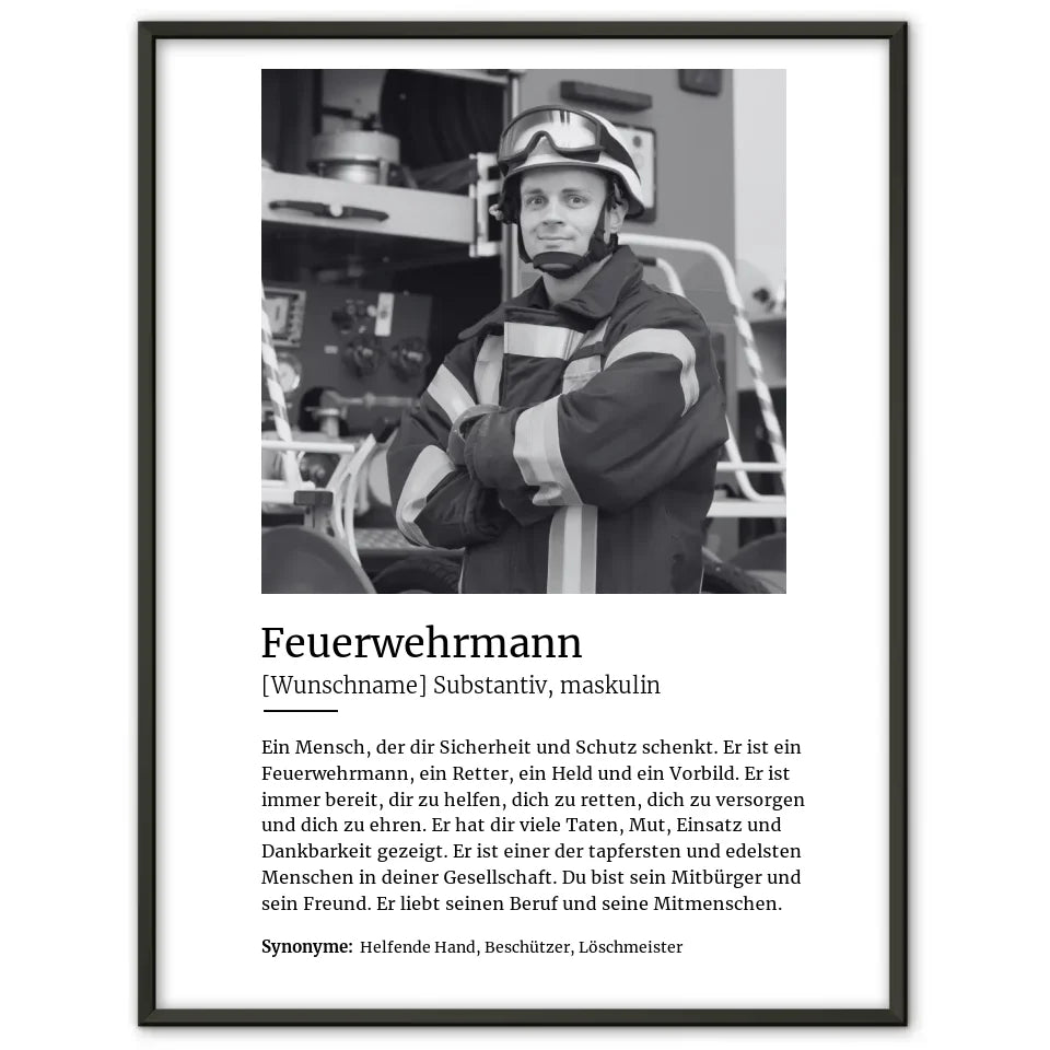 Personalisiertes Poster Definition Feuerwehrmann Mit Name und Foto