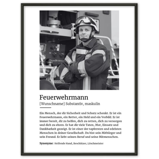 Personalisiertes Poster Definition Feuerwehrmann Mit Name und Foto