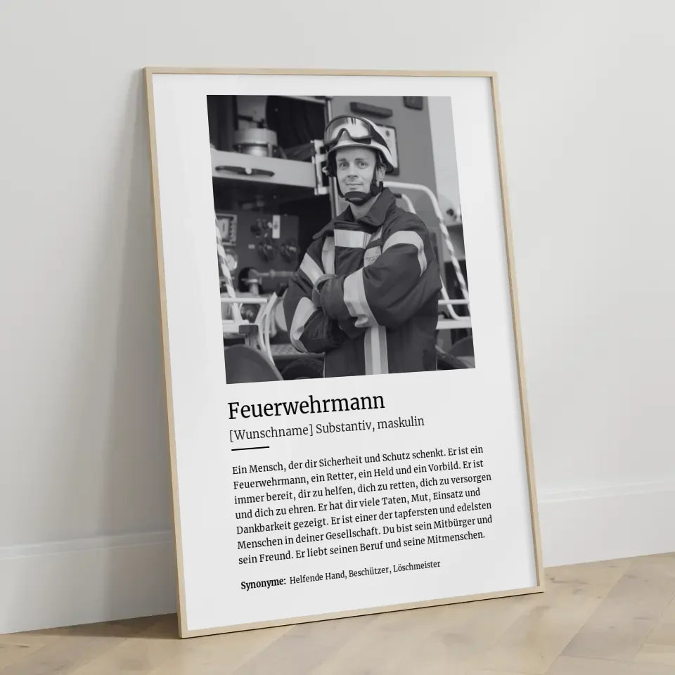 Personalisiertes Poster Definition Feuerwehrmann Mit Name und Foto
