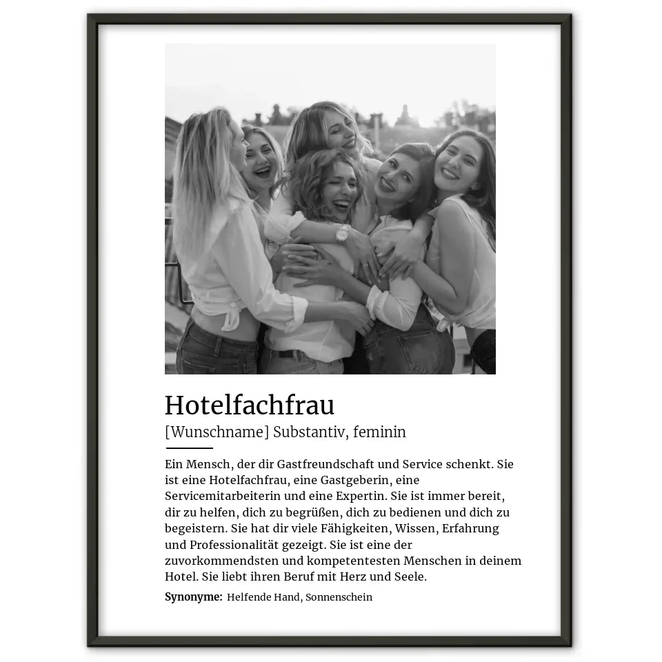 Personalisiertes Poster Definition Hotelfachfrau Mit Name und Foto
