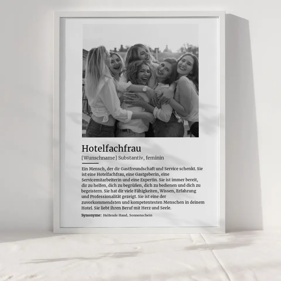 Personalisiertes Poster Definition Hotelfachfrau Mit Name und Foto