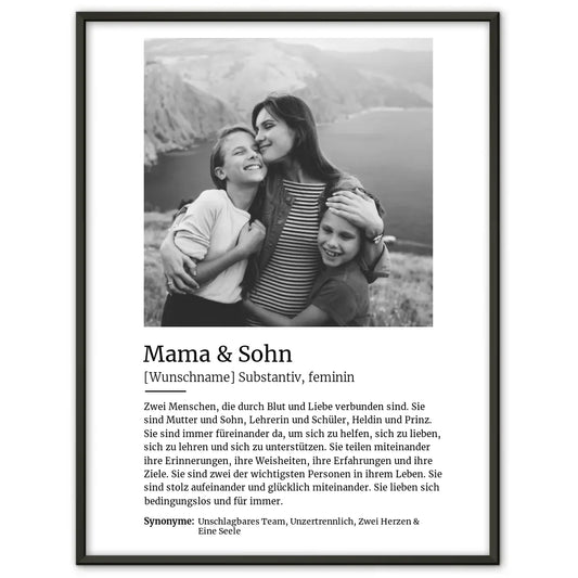 Personalisiertes Poster Definition Mutter & Sohn Mit Name und Foto