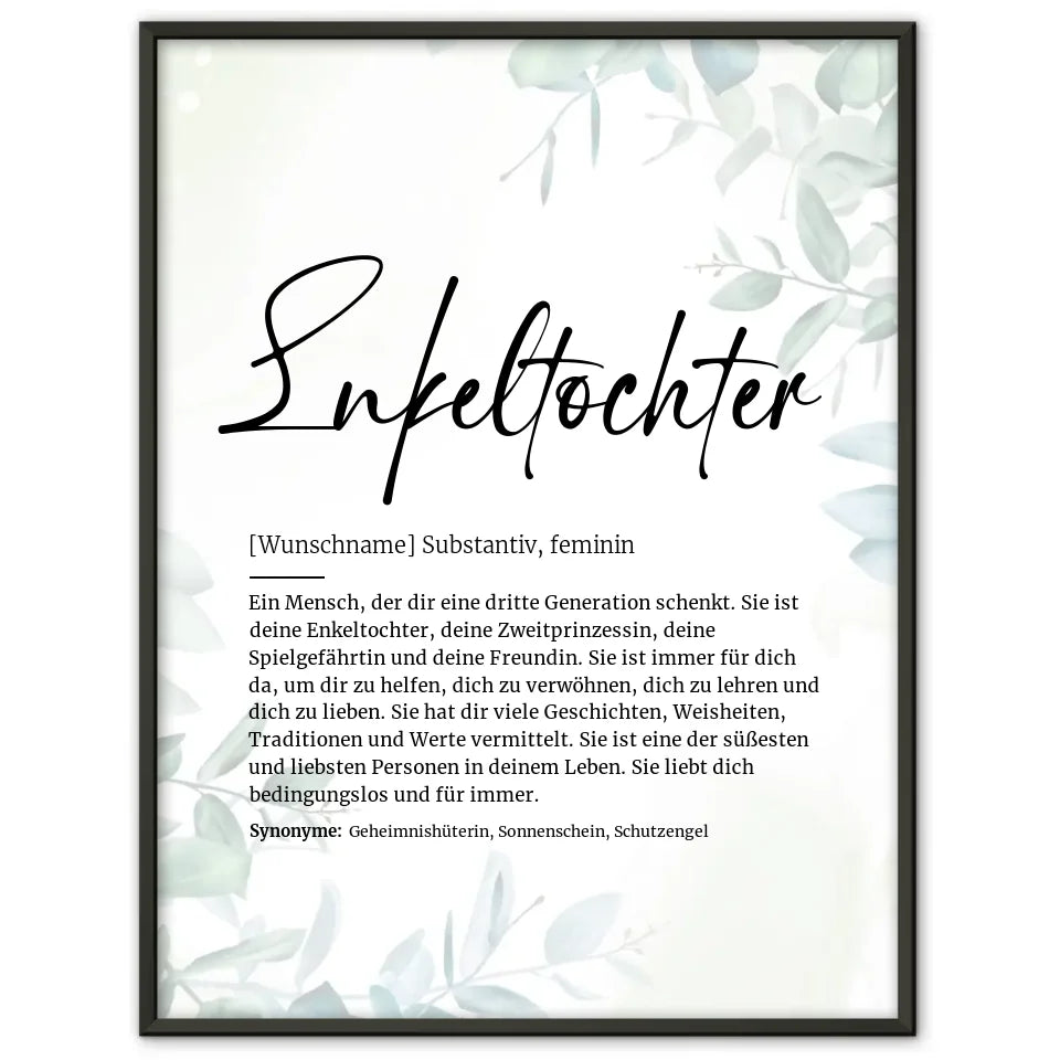 Definitionsposter Definition Enkeltochter Mit Name